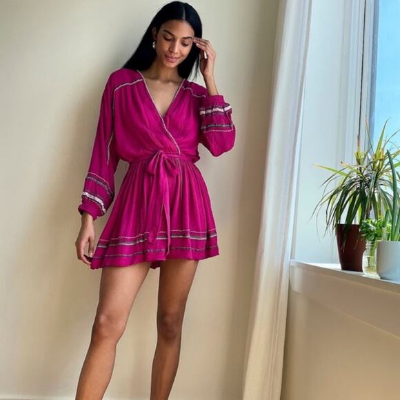 Free People Delilah Embroidered Wrap Dress Pink Combo Size X-Small Gently Used - Picture 1 of 7